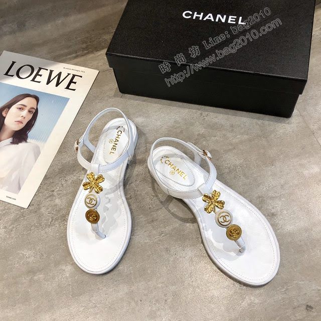 Chanel女鞋 香奈兒2020春夏新款 時尚百搭 雙c夾趾涼鞋  naq1280